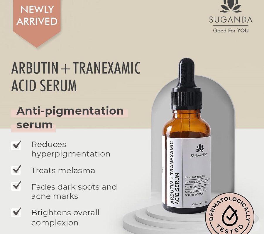 Suganda launches its new Arbutin and Tranexamic Serum for dull skin and to fight pigmentation